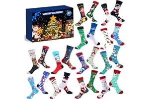 CONPONOUS Calendrier de l'avent 2025 Chaussettes, Calendrier de l'avent 2025 Femme Homme, 24 Chaussettes avec le Père Noël, des élans, des Motifs de Flocons de Neige, Cadeau Noel pour Maman, Femme, Petite Amie