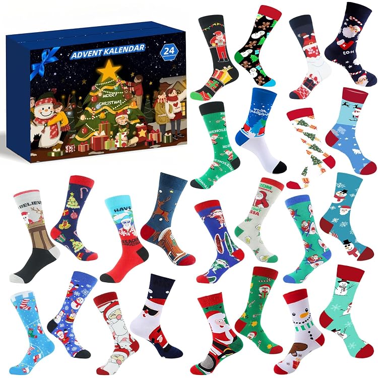 Calendrier De L'Avent 2025 Chaussettes - 12 Paires De Noël Mignonnes Pour Adultes - Cadeau Original Homme Femme