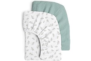 lulumoon Sábana bajera ajustable de muselina para cuna: 100 % algodón, 70 x 140 cm/60 x 120 cm (árbol verde)