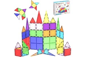 PicassoTiles Magnetic Tiles 60pcs Kids Toys Classroom Sensory Toy for Toddlers STEM Learning Building Blocks, Montessori Pretend Play Magnet Tile Construction Stacking Block Boys Girls Ages 3+ PT60