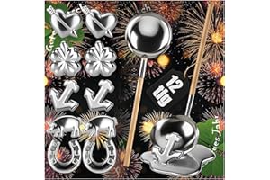 Wilhelm Sell® 12-teiliges Zinngießen-Set - Silvestergießen mit Holzgriff zum Orakeln & Wahrsagen - Moderne & gesunde Alternative zum Bleigießen - Familienspaß für Silvester