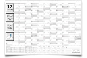 ‎KALENDEROUTLET Jahresplaner 2026 XXL Wandkalender DIN A0 – 12 Monate auf einen Blick, grau 84x118cm, grosser Wandplaner gefaltet, Jahreskalender auf 135g Papier in deutscher Sprache – Kalenderoutlet
