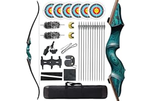 OBTOUTDOOR Black Hunter Original Bow and Arrow Set Adult Recurve Bows Archery Set Hunting Bow 60" 20-60 lbs Right Hand Wooden Riser with Carbon Arrows and Bow Case for Outdoor Shooting Competition
