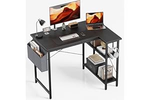 Yornoli L Shaped Computer Desk, 100x70cm Reversible Storage Shelves & Stable Design Corner Desk, Gaming/Office/Study Workstation for Small Spaces, Black Oak