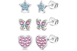 ORAZIO 3 Paare 925 Sterling Silber kleine Ohrstecker Ohrringe Für Mädchen Kinder Schmetterling Herz Stern Cubic Zirkonia Knorpel Ohrringe Set für Frauen Kinder Hypoallergene Ohrstecker Set