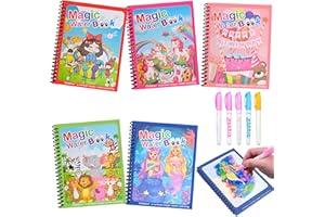 sprecenk 5 Stück Wassermalbuch, Magie Wasser Zeichnung Buch mit 5 Wasserstift, Wiederverwendbar Wassermalbücher Magisches Malbücher Set, 5 Thema Zaubermalbuch für Jungen Mädchen Alter 3 4 5 6 7 8, B