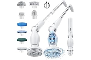 Leebein Elektryczna szczotka do czyszczenia obrotowego 2023 z akumulatorem, 8 wymiennych szczotek, regulowane przedłużenie, 2 prędkości obrotowe, do łazienki, fabryki, samochodu