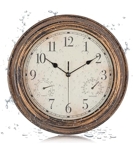 30cm Garden Mile Wall Clock With Thermometer – Robin Bird Design, Large Outdoor Hanging Decor