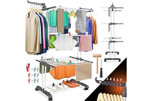 ‎KESSER KESSER® Wäscheständer-Turm mit Rädern Platzsparender Wäschetrockner für Innen & Außen 4-Etagen 2 drehbare Seitenflügel und 6 klappbare Ebenen Standtrockner Wäscheturm Zusammenklappbar, inkl. Klammern