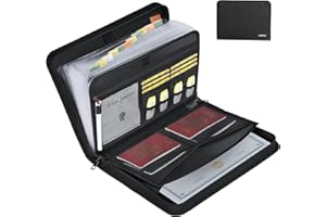 JUNDUN Trieur Document - Trieur A4 ignifuge avec fermeture éclair et étiquettes - Classeur Rangement Documents à 12 poches avec Trieur Papier multi-poches pour fichiers lettre A4 | facture et plus