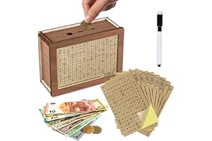 GEBRAZY Drewniana Skarbonka, Organizer Retro Skarbonka, Skarbonka z Liczbami, Skarbonka z Celami 500 € 1000 € 2000 € 3000 € 5000 € 10 000 € (8 Sztuk)