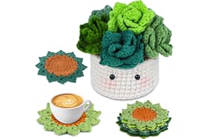 ENCHOL Crochet Kit for Beginners, Coasters Crochet Kit, Beginners Crochet Kit with Yarn, Crochet Hook, Step-by-Step Video Tutorials, Crochet Starter Kit for DIY Craft