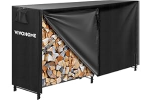 VIVOHOME Estante Almacenamiento Leña con Cubierta Impermeable y Cremallera Soporte de Leña Metálico para Interior y Exterior para Chimeneas y Jardín