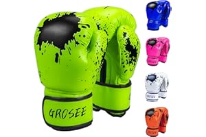 Grosee Kids Boxing Glove 6oz, 8oz, Training Sparring Gloves for Punching Bag, Kickboxing, Muay Thai, MMA, UFC, Gift for Age 6-15 Years, Leather, Boys and Girls