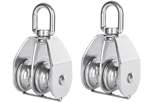ARTISANSHOW 2-Pack M32 Double Pulley Block, Stainless Steel Dual Pulley Block Wheel Pulley Roller, Heavy Duty Swivel Pulley Block Wire Rope Crane Hanging Wire Towing Wheel for Lifting, Max-Load 551Lbs/250Kg