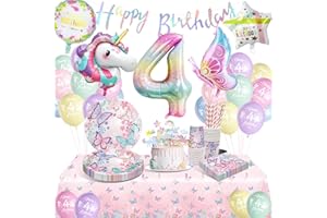 Puosike Schmetterling Partygeschirr Set, Schmetterling Geburtstag Deko 4 Jahre, Geburtstag Party Geschirr, Pappteller Kindergeburtstag Deko mit Luftballons für Geburtstagsdeko Mädchen 4 Jahre 20 Gäste