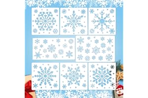 DROKENLE 8 PCS Christmas Snowflake Stencil Template, Reusable Christmas Stencils for Painting on Wood, Winter Xmas Snowflake Craft Drawing Stencil for Windows, Cake, Greeting Cards, Wall, Home Decor