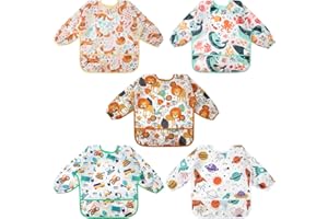 Vicloon Baby Lätzchen mit Lange Ärmeln,Ärmellätzchen Wasserdicht,Süßer Tierstil Baby Bibs Set für Essen Kunst Handwerk Malerei Bemalen Spielen für 6-24 Monaten