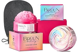 BRÜUN Beauty Unicorn Whipped Butter with Exfoliating Body Scrub Cream – A Bundle for Body and Skin Care with Natural Ingredients and Vitamin E for Girls, Men, and Women (Body Butter + Scrub Cream)