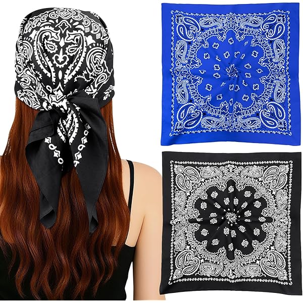 Lot De 2 Bandanas Carrés 55x55 Cm En Coton - Noir Et Rouge - Multifonction Tête, Cou, Visage - Pour Homme Et Femme, Sport, Déguisement, Voyage