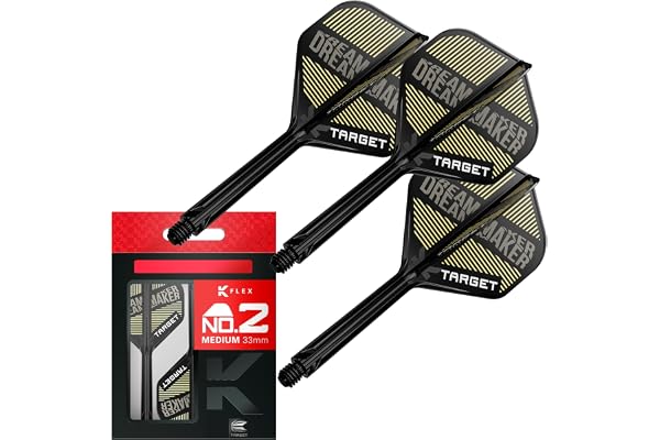 Target Darts Dimitri Van den Bergh K Flex Flights et système de Manche, No.2 | Pack de 3 Accessoires de fléchettes Kflex All in One Flights | Potence de fléchette K-Flex Court/Intermédiaire/Moyenne
