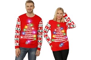 Kouric Christmas Jumpers for Women Men UK,Light Up Christmas Jumper,Unisex Funny Novelty Reindeer Led Lights Flashing Ugly Christmas Sweater,Festive Tacky Rude Matching Xmas Sweaters for Couples Adult