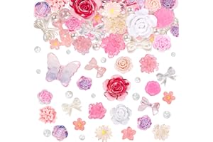 BEEFLYING BEEFLIYNG 1 Pack Random Mixed 3D Resin ABS Colorful Rose Flower Acrylic Floral Decor Cabochon for Bracelet Earring Necklace Phone Case Craft DIY Jewelry Making (Pink)