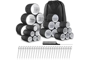 JOLCEEY 50pcs Hair Rollers with Clips, Jumbo Large Medium Small Rollers for Hair Volume Big Hair Curlers Rollers for Long Medium Short Hair DIY Hairdressing (Black)