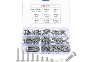 JINZEYOU 224 Stk Sechskantschrauben Muttern Set, M6 Schrauben Set, Edelstahl Gewindeschrauben Set, Maschinenschrauben Sortiment Set, Fahrrad Schrauben und Muttern Set mit Unterlegscheiben für Auto Möbel