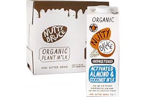Nutty Bruce - Unsweetened Activated Almond & Coconut Milk - Certified Organic & Vegan Alternative Milk, No Preservatives or Added Oils, Lactose Free, Dairy Free, Soy Free - 6 pack x 1L