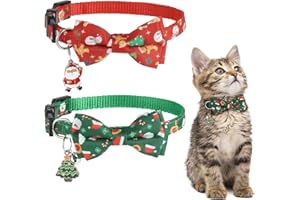 umorismo 2 Pack Christmas Cat Collars Quick Release Safety Buckle Collar with Bow Tie Bell and Charm Adjustable 19-30cm Santa Claus Snowman Elk Cat Bow Collar for Kitten Puppy