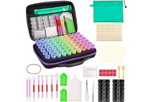 MACTING 60 Slots Diamond Embroidery Box, 142pcs Diamond Painting Accessories, Container Jars, Straightener, Tweezers, Trays, Clips, Diamond Art Storage Box for DIY Art Craft