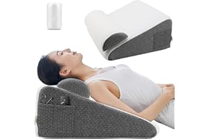YUEHUAMECH Cuscino a cuneo in memory foam, cuscino triangolare inclinabile con cuscino cervicale, lavabile, per collo, gambe, schiena, dormire, lettura, post recupero gravidanza