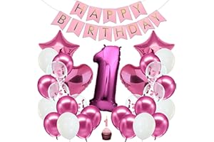 envami® Decorazioni Compleanno 1 anno Bambina Rosa - Kit Palloncini Compleanno 1 anno - Festoni Compleanno Bambina - 1anno Di Compleanno - Palloncini 1 anno Compleanno - Addobbi Compleanno Bambina 1