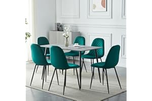 HomJoy Essgruppe mit 6 Stühlen Esstisch mit 6 Stühlen Set Essgruppen Rechteckiger Esstisch Küchentisch Stuhl aus Samt Stühle 6er Set für Wohnzimmer Esszimmer Wohnzimmer Büro (6, grün)