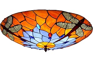 ZTJ-LIGHTING Plafonnier Libellule De Style Tiffany, Plafonnier Led Abat-Jour En Verre Teinté, Lustres De Décoration Vintage Lampe Suspension Pour Éclairage De Couloir De Cuisine De Salon De Chambre À Coucher,30cm