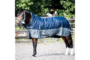 EQUITACK YOUR PASSION IS OUR MISSION Equitack 1200 Denier Pferdedecke Outdoor Winterdecken Weidedecke mit 100 G Füllung Highneck Navy/Grau 135cm