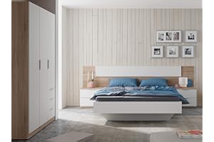 MIROYTENGO Conjunto de Muebles Dormitorio Matrimonio Estilo Nórdico para Camas de 150 cm (Cabezal+2 mesitas+Armario)