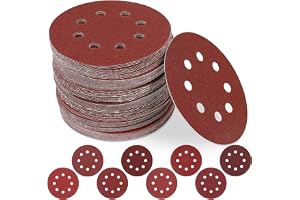 Korvoria 100 stycken sandpapper 125 mm kardborreband, 8 hål runda slipskivor för excenterslipmaskin, slipdynor set med 40/60/80/120/180/240/320/400 korn