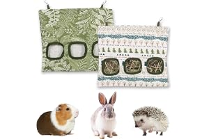 MSLSOZ Höväska för kaniner – 2 st 3-håls hängande hömatare, 33 x 28 cm tvättbara marsvin höpåsar, hömatare för kaniner, chinchillor, hamstrar, små husdjur och djur