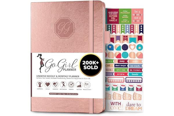 GoGirl Planner Pour Femmes - Agenda Hebdomadaire Format A5, Journal Des Objectifs et Agenda Pour Améliorer la Gestion Du Temps. Non Daté - Commence à n'importe Quel Moment, Dure 1 An - Or Rose