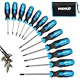 NEIKO 01377A Magnetic Torx Screwdriver Set | 12 Piece | T5 – T40 | 6 Point Star Head Driver | Heat Treated Chrome Vanadium Steel | Non Slip Cushioned Handle Grip | Magnet Bit Tip | Carrying Pouch