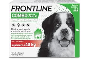 FRONTLINE Combo, 3 Pipette, Cane Taglia XL ( 40 Kg), Antiparassitario per Cani e Cuccioli di Lunga Durata, Protegge il Cane e Anche la Casa da Pulci, Zecche, Uova e Larve, Antipulci 3 Pipette