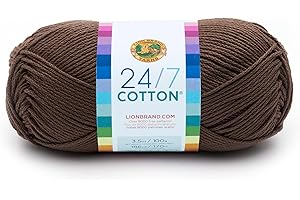 Lion Brand Yarn (1 Skein 24/7 Cotton Yarn, Café Au Lait 761-126 24-7 Hilo de algodón, 15.24x6.35x6.35 cm, 170
