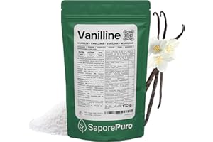 SaporePuro Vanilline Pure en Poudre 100 g – Arôme Vanille Sans Gluten pour Gâteaux, Biscuits, Crèmes et Glaces – Qualité Alimentaire Certifiée