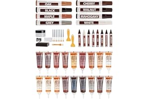 LAOYE Zestaw naprawczy do laminatu, 48 sztuk, zestaw naprawczy do drewnianego parkietu z kitem do drewna i kołkami naprawczymi – przywraca zarysowania, pęknięcia, dziury i przebarwienia, do drewnianych