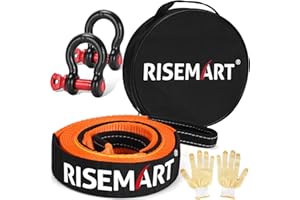 ‎RISEMART RISEMART Abschleppseil Set 10 Tonnen (22046 Lbs), 5M x 5CM Abschleppseil PKW mit Hohe Festigkeit' Schäkel und 2 Handschuhen für Off-Road Recovery