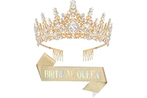 DRESHOW Birthday Crown and Sash for Women Birthday Queen Sash & Rhinestone Tiara Set Birthday Tiaras and Sashes for Girls Birthday Decorations Hair Accessories Glitter Sash for Party