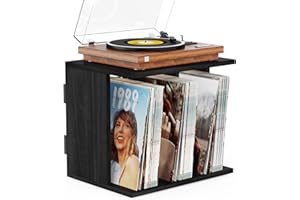 Emfogoo Schallplatten Aufbewahrung, Schallplatten Wandhalterung & Vinyl Halter bis zu 100 Alben, 3-Kompartiment Schallplattenständer für Wohnzimmer oder Studio (Schwarz)