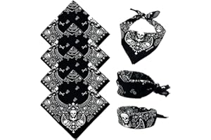 TUONYIS 4 bandane nere con teschio, bandana unisex Paisley pirata, sciarpa per testa, sciarpa, elegante fascia da cowboy, fazzoletto, bavaglino per feste, copricapo per motociclismo